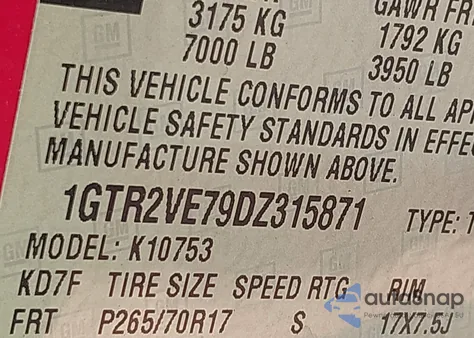 2013 GMC Sierra K1500 Sle z USA, uszkodzony, nr VIN 1GTR2VE79DZ315871